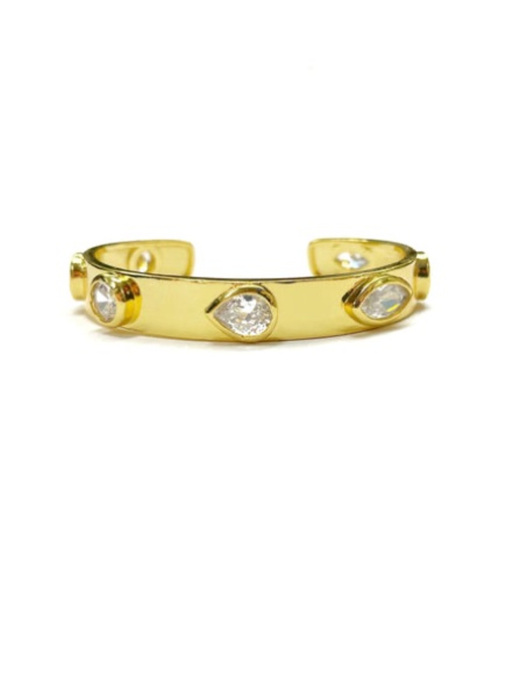 Adjustable Gold Filled Crystal Accent Open Cuff Bracelet